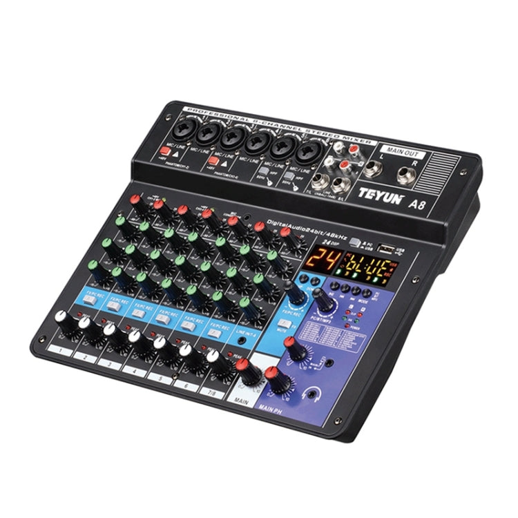 TEYUN NA8 8-channel Small Mixing Console Mobile Phone Sound Card Live Broadcast Computer Recording Console Processor, US Plug(Black) - Consumer Electronics by TEYUN | Online Shopping UK | buy2fix