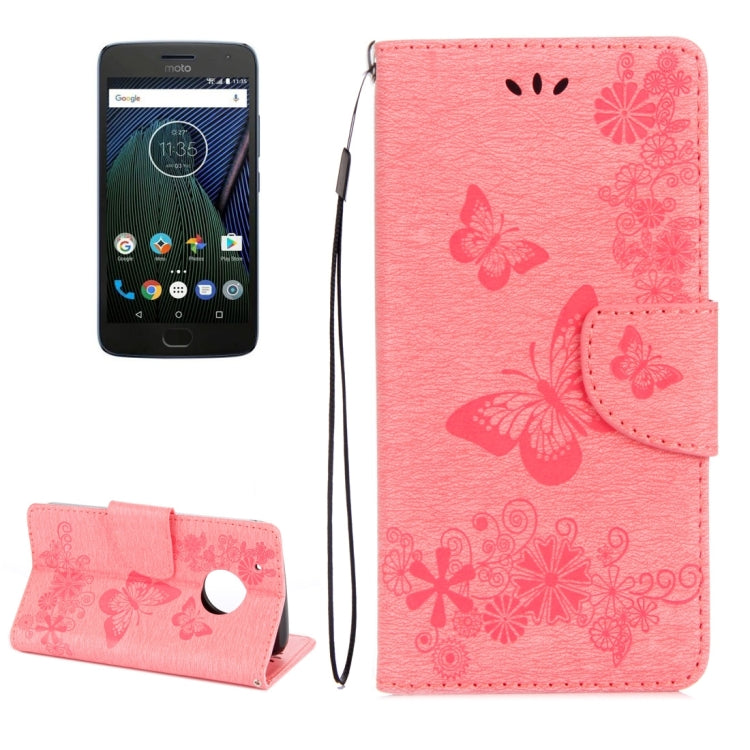 For Motorola Moto G5 Plus Pressed Flowers Butterfly Pattern Horizontal Flip Leather Case with Holder & Card Slots & Wallet(Pink) - Motorola Cases by buy2fix | Online Shopping UK | buy2fix