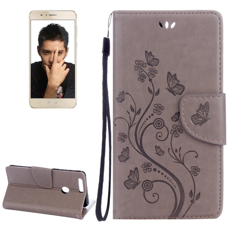 For Huawei  Honor 8 Flowers Embossing Horizontal Flip Leather Case with Holder & Card Slots & Wallet & Lanyard(Grey) - Mobile Accessories by buy2fix | Online Shopping UK | buy2fix