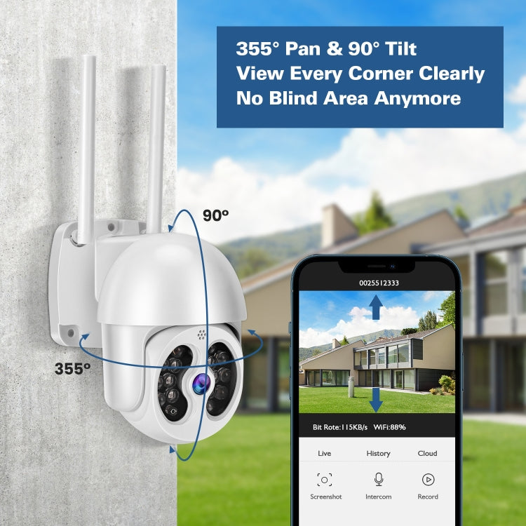 Tuya QX56 3.0 Million Pixels IP66 Waterproof 2.4G Wireless IP Camera, Support Motion Detection & Two-way Audio & Full Color Night Vision & TF Card, EU Plug - Security by buy2fix | Online Shopping UK | buy2fix