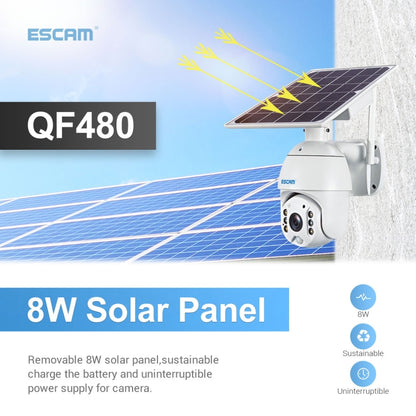 ESCAM QF480 US Version HD 1080P IP66 Waterproof 4G Solar Panel PT IP Camera with Battery, Support Night Vision / Motion Detection / TF Card / Two Way Audio (White) - Dome Camera by ESCAM | Online Shopping UK | buy2fix