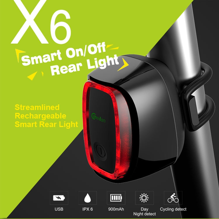 Meilan X6 Smart Auto Brake Rear Light Rechargeable Bicycle Tail Light(Black) - Outdoor & Sports by meilan | Online Shopping UK | buy2fix