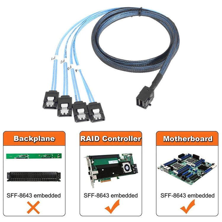 Mini SAS SFF-8643 Host to 7-Pin 4 SATA Target Hard Disk 6Gbps Data Server Raid Cable, Length: 1m - eSATA & SATA & IDE by buy2fix | Online Shopping UK | buy2fix