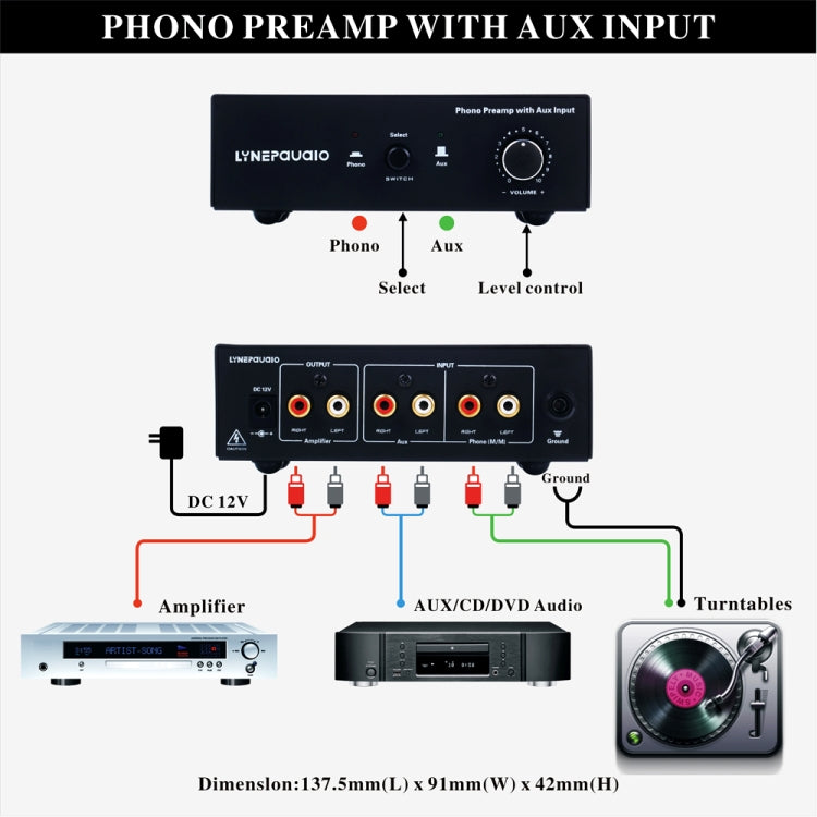 B855 LINEPAUDIO Phone Prephonograph Signal Amplifier with Auxiliary Input and Volume Control (Black) - Consumer Electronics by buy2fix | Online Shopping UK | buy2fix