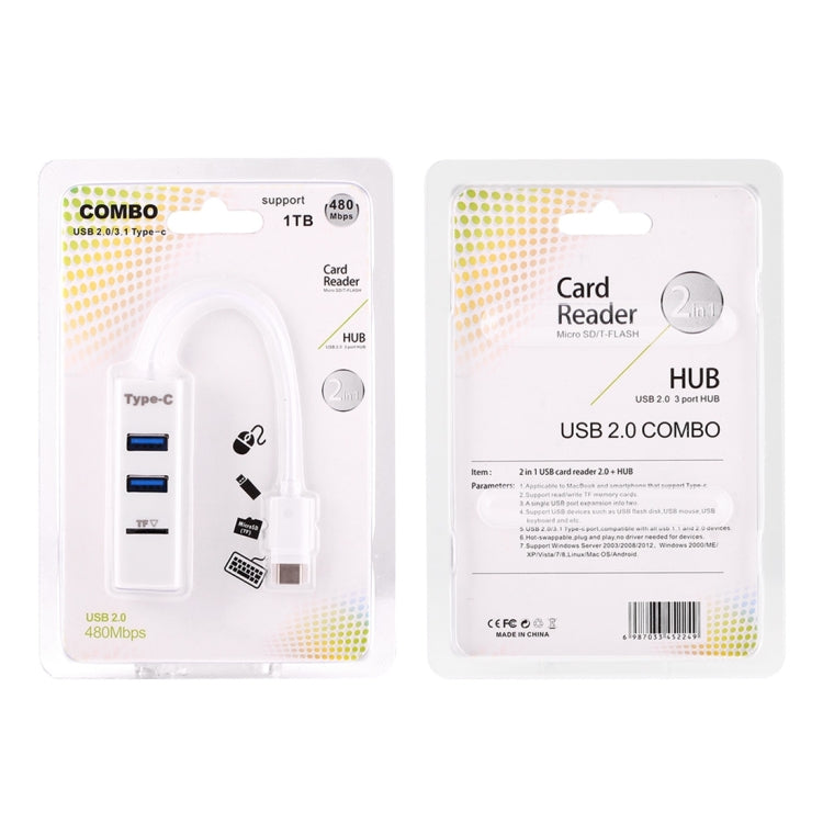 2 in 1 USB-C / Type-C 3.1 to USB 2.0 COMBO 3 Ports HUB + TF Card Reader(White) - Computer & Networking by buy2fix | Online Shopping UK | buy2fix