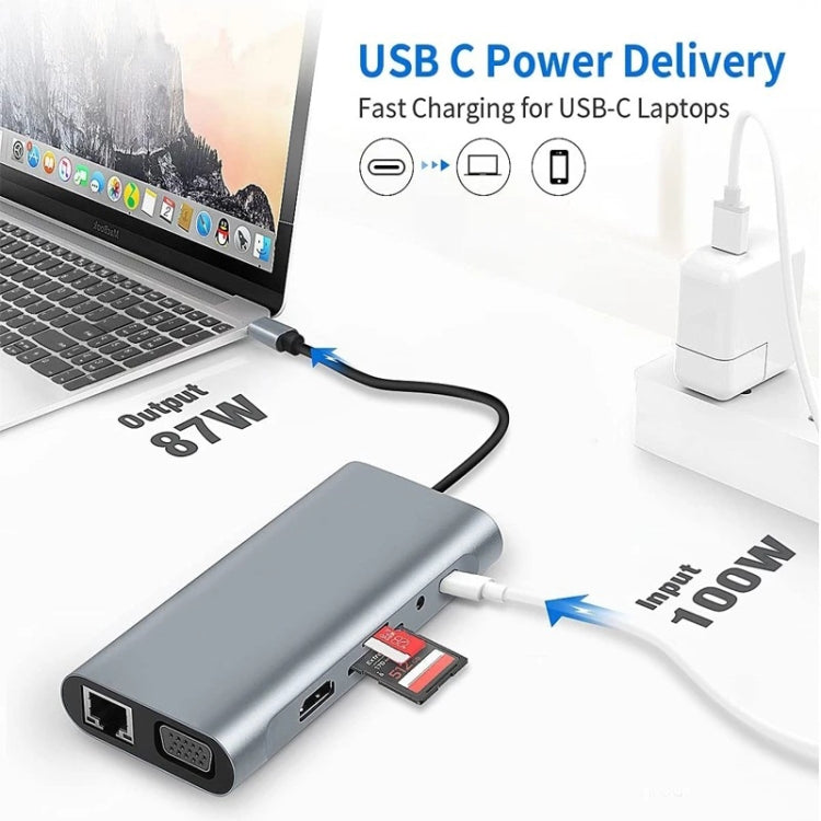 11 in 1 USB-C / Type-C to USB Docking Station HUB Adapter(100M Network Port) - Computer & Networking by buy2fix | Online Shopping UK | buy2fix