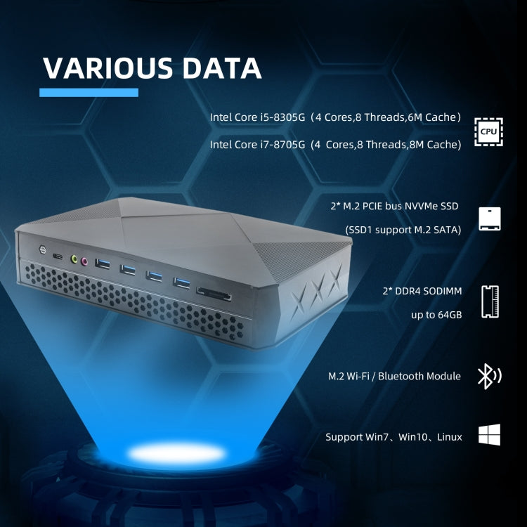 HYSTOU F9 Windows 10 / Linux System Gaming Mini PC, Intel Core i7-8705G 4 Core 8M Cache up to 4.20GHz, 32GB RAM+1TB SSD+1TB HDD, EU Plug - Windows Mini PCs by HYSTOU | Online Shopping UK | buy2fix