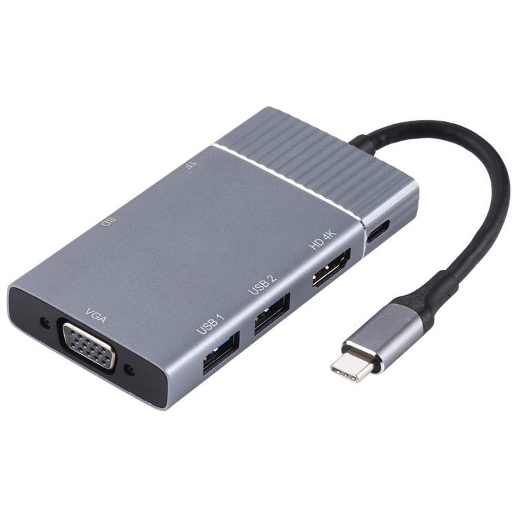 7 In 1 Dual USB 3.0 + TF/SD + HDMI/VGA + 3.5mm Jack + Type-C / USB-C Multi-function USB-C Dock Station - Computer & Networking by buy2fix | Online Shopping UK | buy2fix