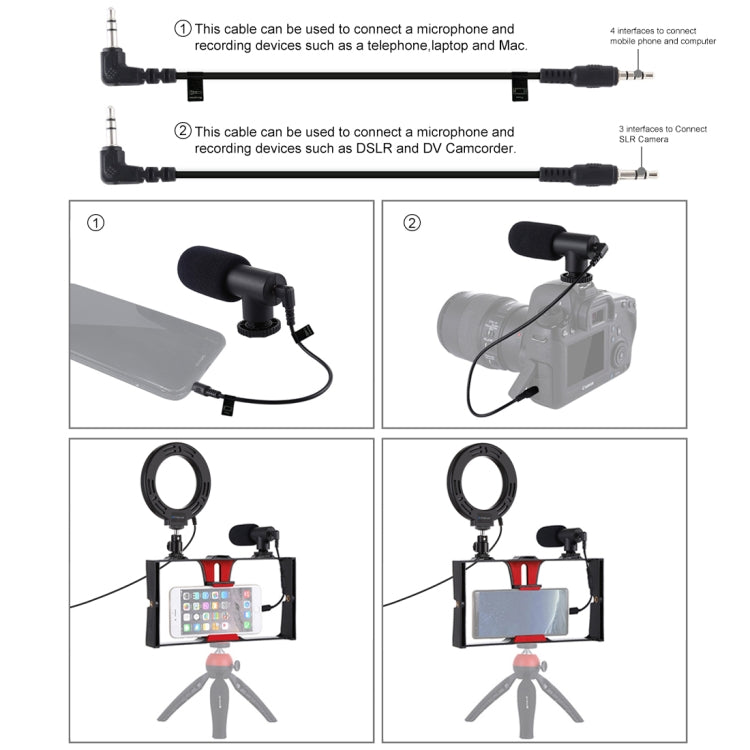 PULUZ 3 in 1 Vlogging Live Broadcast Smartphone Video Rig + Microphone +  4.7 inch 12cm Ring LED Selfie Light Kits with Cold Shoe Tripod Head for iPhone, Galaxy, Huawei, Xiaomi, HTC, LG, Google, and Other Smartphones(Red) - Camera Accessories by PULUZ | Online Shopping UK | buy2fix