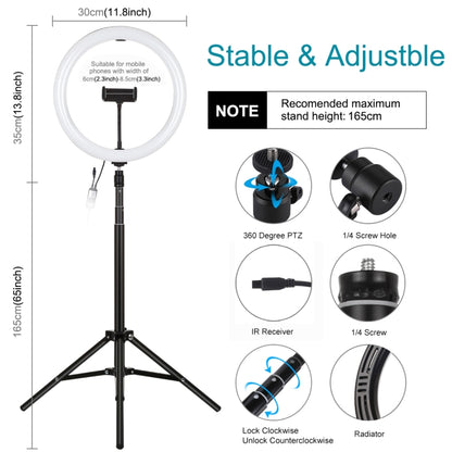 PULUZ 11.8 inch 30cm RGBW Light + 1.65m Mount Curved Surface RGBW Dimmable LED Ring Selfie Vlogging Light  Live Broadcast Kits with Cold Shoe Tripod Adapter & Phone Clamp & Remote Control(Black) - Ring Light by PULUZ | Online Shopping UK | buy2fix