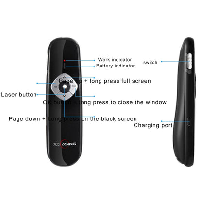 ASiNG A800 USB Charging 2.4GHz Wireless Presenter PowerPoint Clicker Representation Remote Control Pointer, Control Distance: 100m(White) -  by ASiNG | Online Shopping UK | buy2fix