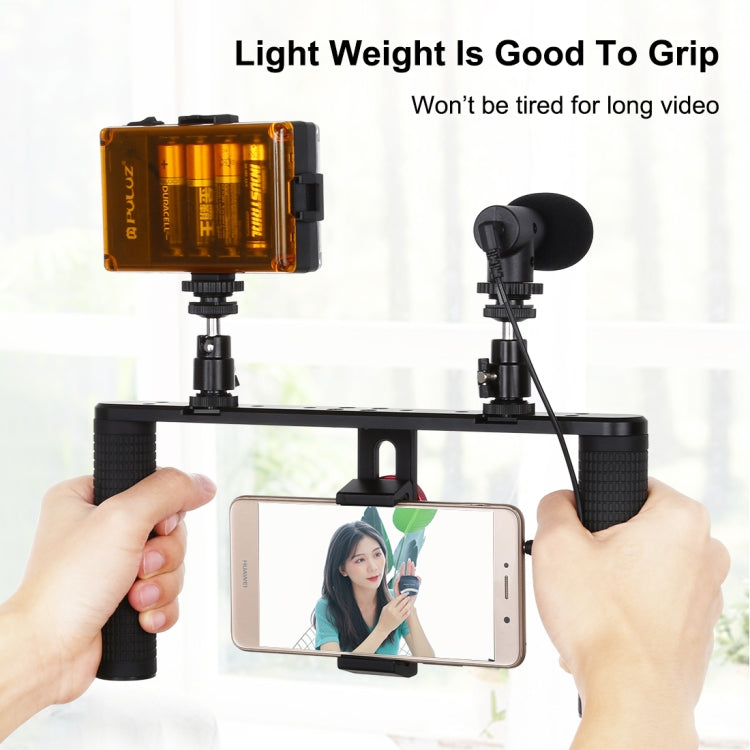 PULUZ Vlogging Live Broadcast Smartphone Video Rig Filmmaking Recording Handle Stabilizer Aluminum Bracket for iPhone, Galaxy, Huawei, Xiaomi, HTC, LG, Google, and Other Smartphones - Camera Accessories by PULUZ | Online Shopping UK | buy2fix