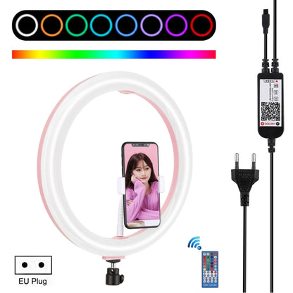 PULUZ 11.8 inch 30cm RGB Dimmable LED Ring Vlogging Selfie Photography Video Lights with Cold Shoe Tripod Ball Head & Phone Clamp (Pink)(EU Plug) - Ring Light by PULUZ | Online Shopping UK | buy2fix