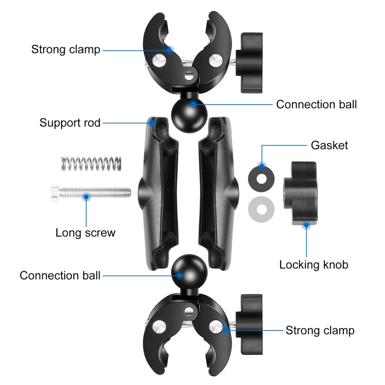 PULUZ Motorcycle Dualheads Crab Clamp Action Camera Handlebar Fixed Mount(Black) - Bicycle Handlebar Mount by PULUZ | Online Shopping UK | buy2fix