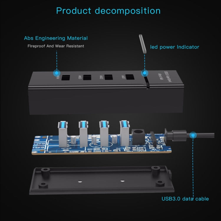 30cm USB-C / Type-C 3.1 Male to 4-Port USB 3.0 Adapter Hub, For Galaxy S8 & S8 + / LG G6 / Huawei P10 & P10 Plus / Xiaomi Mi 6 & Max 2 and other Smartphones(Black) - Computer & Networking by buy2fix | Online Shopping UK | buy2fix