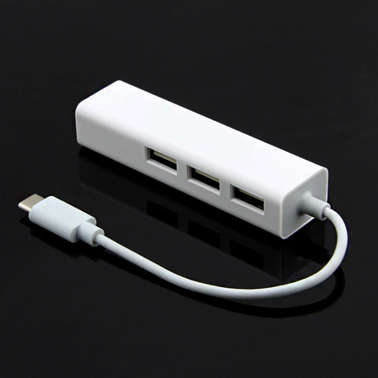 13cm USB-C 3.1 / Type-C 100 Mbps Ethernet Adapter with 3-port USB 2.0 Hub, For MacBook 12 inch / Chromebook Pixel 2015(White) - Computer & Networking by buy2fix | Online Shopping UK | buy2fix