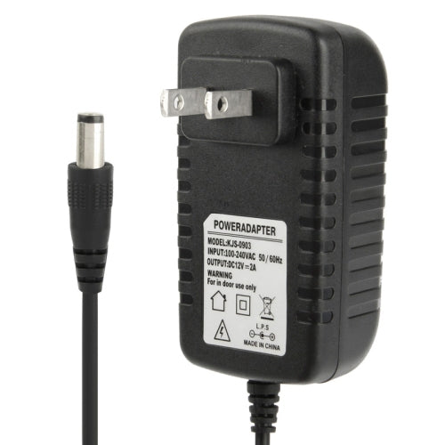 High Quality US Plug AC 100-240V to DC 12V 2A Power Adapter, Tips: 5.5 x 2.1mm, Cable Length: 1m(Black) - Consumer Electronics by buy2fix | Online Shopping UK | buy2fix