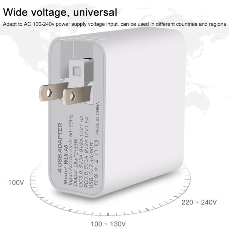 WLX-A6 4 Ports Quick Charging USB Travel Charger Power Adapter, AU Plug - Apple Accessories by buy2fix | Online Shopping UK | buy2fix