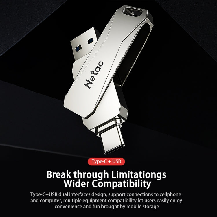 Netac U782C 128GB USB-C / Type-C + USB 3.0 360 Degrees Rotation Zinc Alloy Flash Drive OTG U Disk - USB Flash Drives by Netac | Online Shopping UK | buy2fix