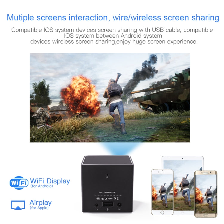 C80 DLP portable HD Projector 120-inch Giant Screen Projector Blu-ray 4K, Android 7.1.2, 2GB + 16GB US Plug - Mini Projector by buy2fix | Online Shopping UK | buy2fix