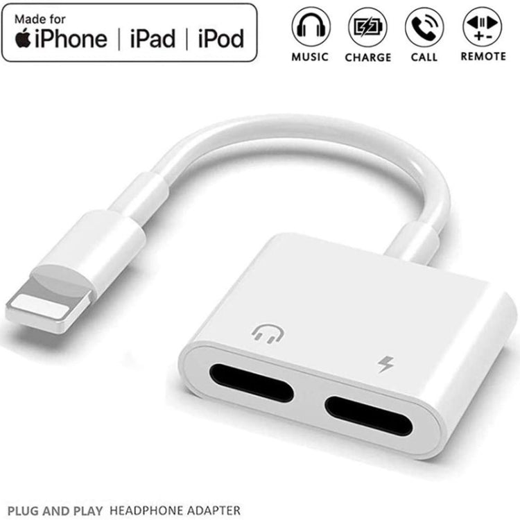 ZS-S1802 2 in 1 8 Pin Male to 8 Pin Charging + 8 Pin Audio Female Connector Earphone Adapter, Support Calls & Wire Control, Compatible with All IOS System - Earphone Adapter by buy2fix | Online Shopping UK | buy2fix