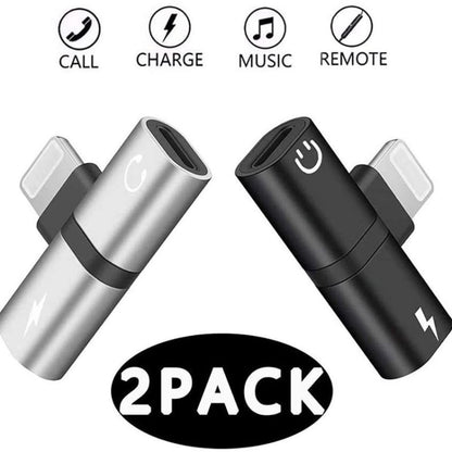 Zs-18182 2 in 1 8 Pin Male to 8 Pin Charging + 8 Pin Audio Female Connector Earphone Adapter, Supports Call & Volume Control(Silver + Black) - Earphone Adapter by buy2fix | Online Shopping UK | buy2fix