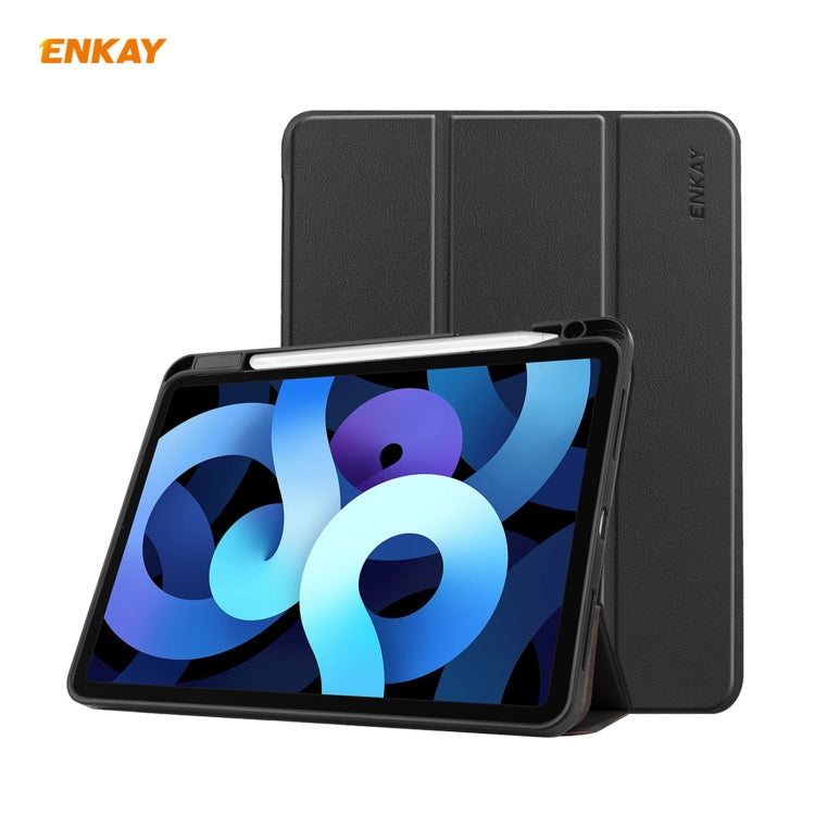 For iPad Air 11 2024 / Pro 11 2018 / Air 10.9 2022 ENKAY TPU Leather Smart Tablet Case with Pen Slot(Black) - iPad Air (2022) / (2020) 10.9 Cases by ENKAY | Online Shopping UK | buy2fix