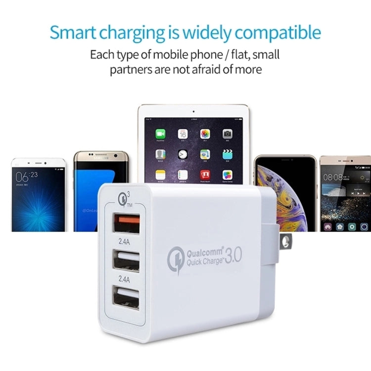 SDC-30W 2 in 1 USB to 8 Pin Data Cable + 30W QC 3.0 USB + 2.4A Dual USB 2.0 Ports Mobile Phone Tablet PC Universal Quick Charger Travel Charger Set,  US Plug - USB Charger by buy2fix | Online Shopping UK | buy2fix