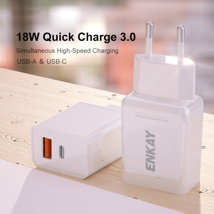 ENKAY Hat-Prince T030 18W 3A PD+QC 3.0 Fast Charging Travel Charger Power Adapter, EU Plug - Apple Accessories by ENKAY | Online Shopping UK | buy2fix