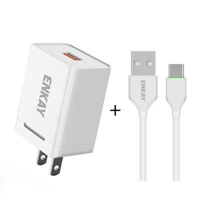 ENKAY Hat-Prince U036 18W 3A QC3.0 Fast Charging Power Adapter US Plug Portable Travel Charger With 3A 1m Type-C Cable - USB Charger by ENKAY | Online Shopping UK | buy2fix