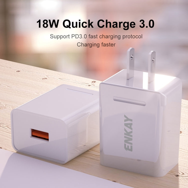 ENKAY Hat-Prince U036 18W 3A QC3.0 Fast Charging Power Adapter US Plug Portable Travel Charger With 3A 1m Type-C Cable - Mobile Accessories by ENKAY | Online Shopping UK | buy2fix