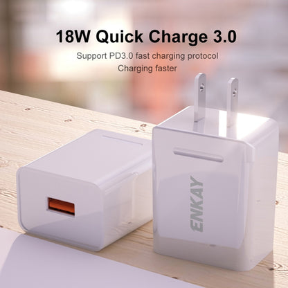 ENKAY Hat-Prince U036 18W 3A QC3.0 Fast Charging Power Adapter US Plug Portable Travel Charger With 3A 1m Type-C Cable - USB Charger by ENKAY | Online Shopping UK | buy2fix