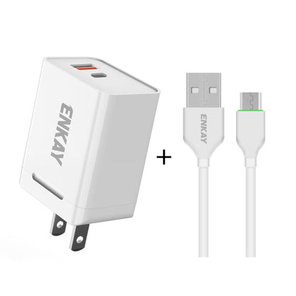 ENKAY Hat-Prince U033 18W 3A PD + QC3.0 Dual USB Fast Charging Power Adapter US Plug Portable Travel Charger With 1m 3A Micro USB Cable - Mobile Accessories by ENKAY | Online Shopping UK | buy2fix