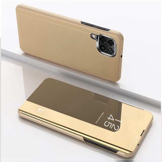 For Samsung Galaxy A12 Plated Mirror Horizontal Flip Leather Case with Holder(Gold) - Samsung Accessories by buy2fix | Online Shopping UK | buy2fix