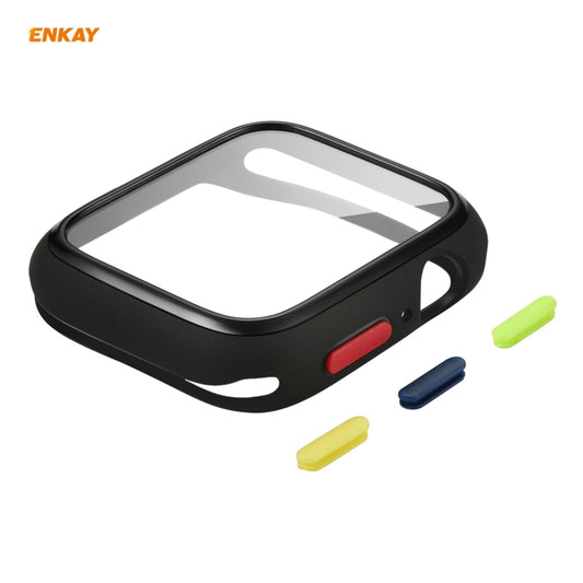 ENKAY Hat-prince Full Coverage TPU Case + Tempered Glass Protector for Apple Watch Series 6 / 5 / 4 / SE 44mm(Black) - Watch Cases by ENKAY | Online Shopping UK | buy2fix