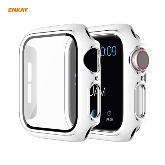 ENKAY Hat-Prince Full Coverage Electroplated PC Case + Tempered Glass Protector for Apple Watch Series 6 / 5 / 4 / SE 40mm(White+Silver) - Watch Cases by ENKAY | Online Shopping UK | buy2fix