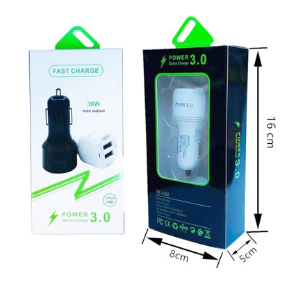 TE-092 36W Dual QC3.0 USB Fast Car Charger(White) - Car Charger by buy2fix | Online Shopping UK | buy2fix