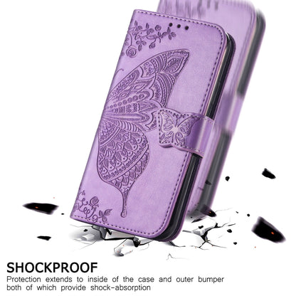 For Samsung Galaxy A22 5G Butterfly Love Flowers Embossed Horizontal Flip Leather Case with Holder & Card Slots & Wallet & Lanyard(Light Purple) - Samsung Accessories by buy2fix | Online Shopping UK | buy2fix
