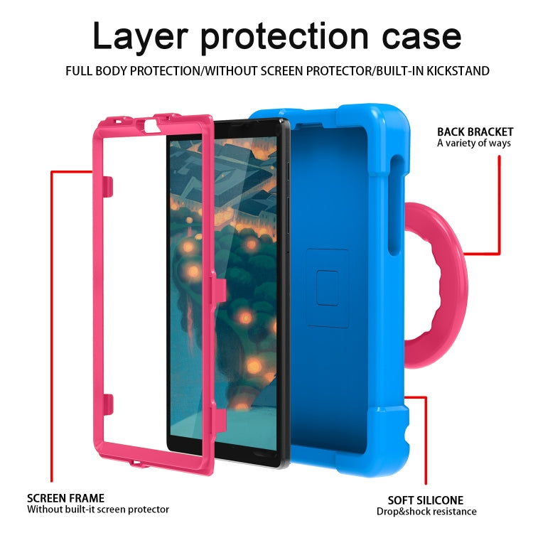 For Galaxy Tab A7 Lite T220/T225 PC + Silicone Shockproof Combination Case with 360 Degree Rotating Holder & Handle(Blue+Rose Red) - Tab A7 Lite T220 / T225 by buy2fix | Online Shopping UK | buy2fix