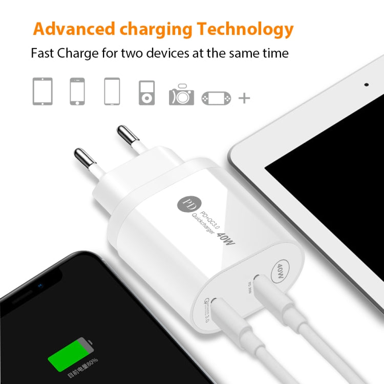 40W Dual Port PD / Type-C Fast Charger for iPhone / iPad Series, US Plug(Black) - USB Charger by buy2fix | Online Shopping UK | buy2fix