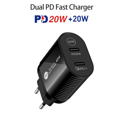 40W Dual Port PD / Type-C Fast Charger with Type-C to 8 Pin Data Cable, EU Plug(Black) - Apple Accessories by buy2fix | Online Shopping UK | buy2fix