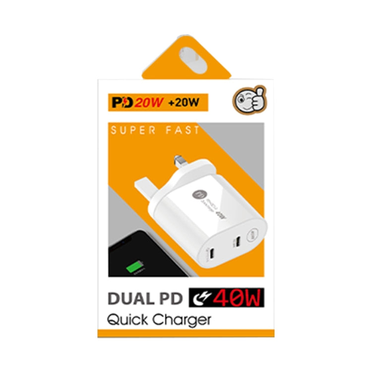002 40W Dual Port PD / Type-C Fast Charger with USB-C to 8 Pin Data Cable, UK Plug(White) - Apple Accessories by buy2fix | Online Shopping UK | buy2fix