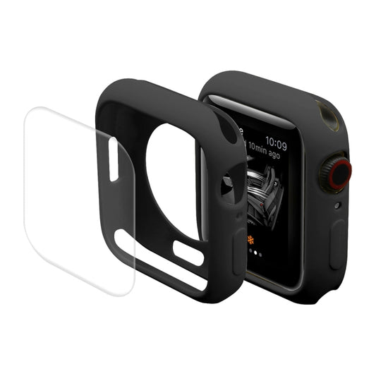 ENKAY Hat-Prince Protective TPU Watch Case + Full Coverage PET Screen Protector Film For Apple Watch Series 8 / 7 41mm(Black) - Watch Cases by ENKAY | Online Shopping UK | buy2fix