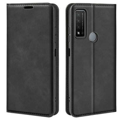 For TCL 20 R 5G Retro-skin Business Magnetic Suction Phone Leather Case with Holder & Card Slots & Wallet(Black) - More Brand by buy2fix | Online Shopping UK | buy2fix