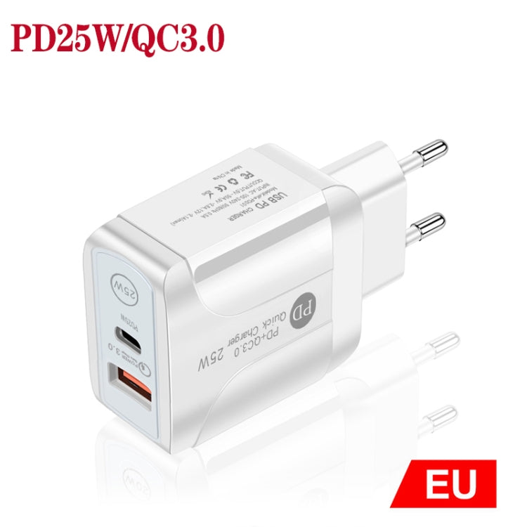 PD25W USB-C / Type-C + QC3.0 USB Dual Ports Fast Charger, EU Plug(White) - Apple Accessories by buy2fix | Online Shopping UK | buy2fix