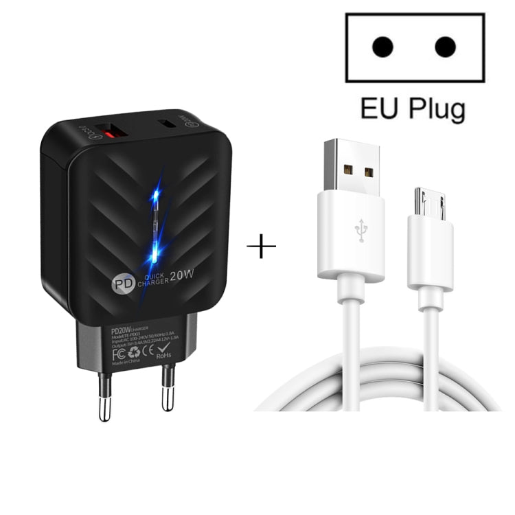 PD03 20W PD3.0 + QC3.0 USB Charger with USB to Micro USB Data Cable, EU Plug(White) - Mobile Accessories by buy2fix | Online Shopping UK | buy2fix