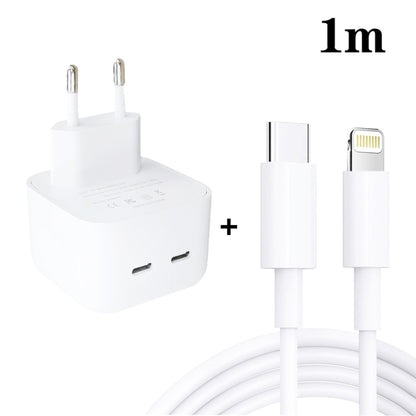 SDC-40W Dual PD USB-C / Type-C Ports Charger with 1m Type-C to 8 Pin Data Cable, EU Plug - Apple Accessories by buy2fix | Online Shopping UK | buy2fix