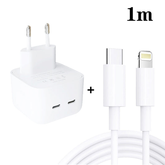 SDC-40W Dual PD USB-C / Type-C Ports Charger with 1m Type-C to 8 Pin Data Cable, EU Plug - USB Charger by buy2fix | Online Shopping UK | buy2fix