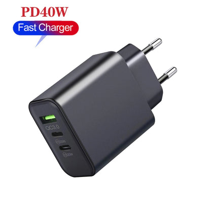 40W Dual PD + QC3.0 Ports Charger with Type-C to 8 Pin Data Cable(EU Plug) - Apple Accessories by buy2fix | Online Shopping UK | buy2fix