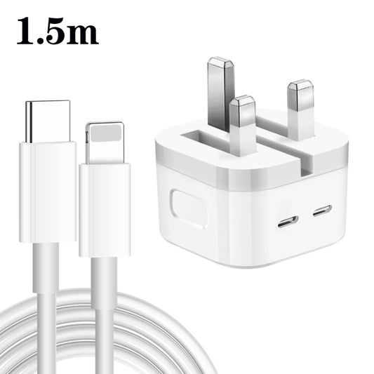 PD 35W Dual USB-C / Type-C Ports Charger with 1.5m Type-C to 8 Pin Data Cable, UK Plug - Apple Accessories by buy2fix | Online Shopping UK | buy2fix